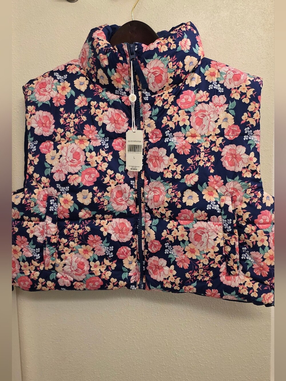 Simply Southern Navy Floral Quilted Puffer Vest L